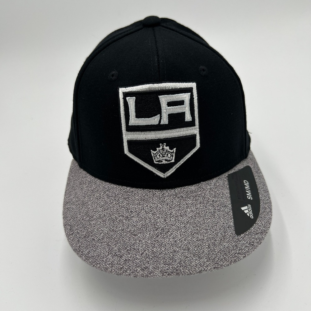 Adidas NHL Los Angeles Kings Flat Visor Flex Hat Black Gray S/M NEW